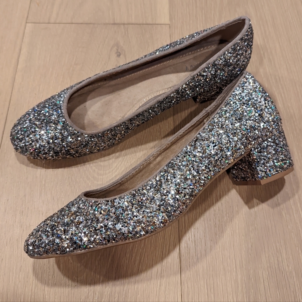Glitter Block Heel Pumps
